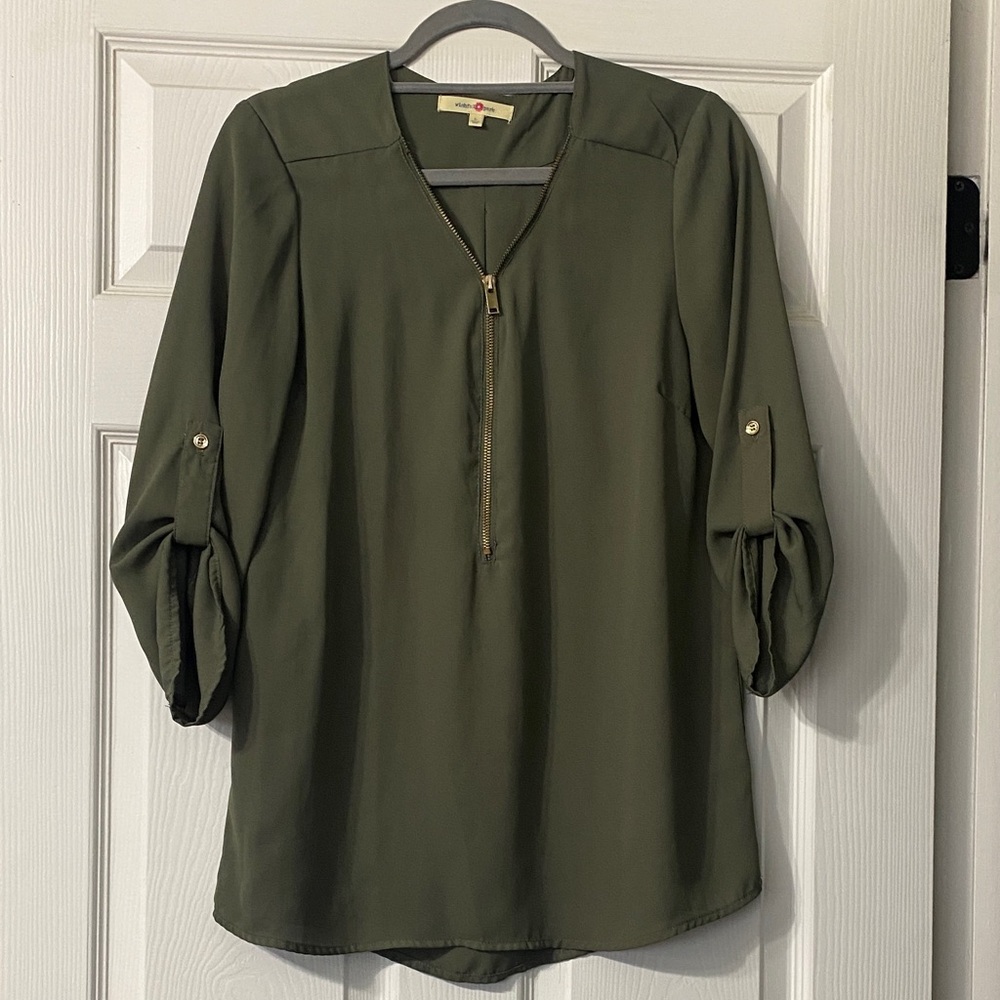 Wishful Park Army green Blouse with Metallic Zipper